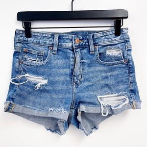 American Eagle | Hi-Rise Shortie Cuffed Distressed Shorts Blue | 6